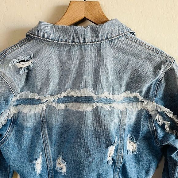 Twelve By Ontwelfth Women’s Cropped Distressed Tulle Detail Size M - Picture 2 of 8